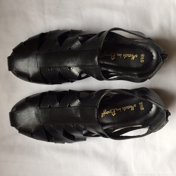 Black Leather Distress Caged Ankle Booties/Sandals - Picture 7 of 7